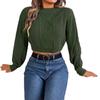 Autumn/Winter Casual Solid-Colour Cable-Knit Long-Sleeved Pullover with Cropped Hem for Women