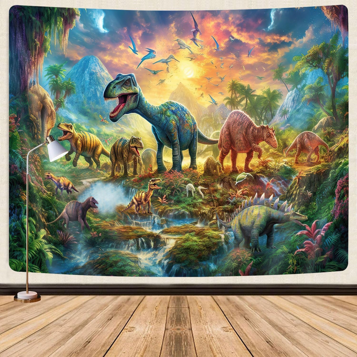 Dinosaurus Wandkleed Voor Jongenskamer Decoratie, Wilde Oude Dieren Wandtapijten, Natuur Bos Sprookjes Dinosaurus Wandkleed Wand 150x100CM