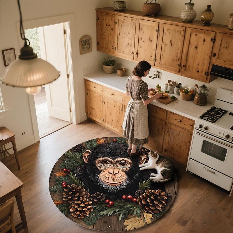 Pinecone Animals,Round Area Rug,Carpet Rug for Living Room Bedroom Sofa Playroom Decor,Non-slip Floor Mat