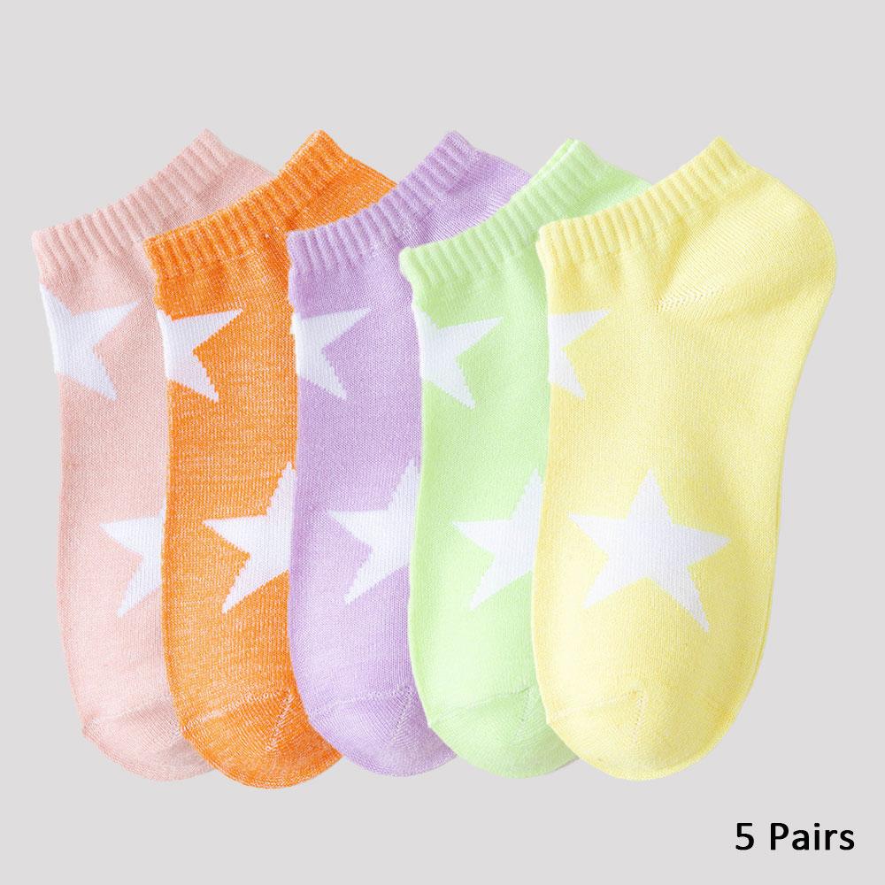 

5 пар женских носков до щиколотки с принтом звезд, белые, в стиле Лолита, кавайные короткие носки, милые, дышащие, цвета сахарной ваты One Size