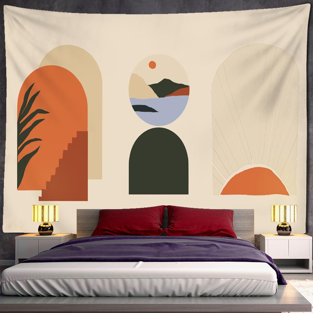Ilustrație de linie simplă Tapiserie Agățat pe perete Pictură în ulei retro Stil boem În Decorul casei Fundal pânză