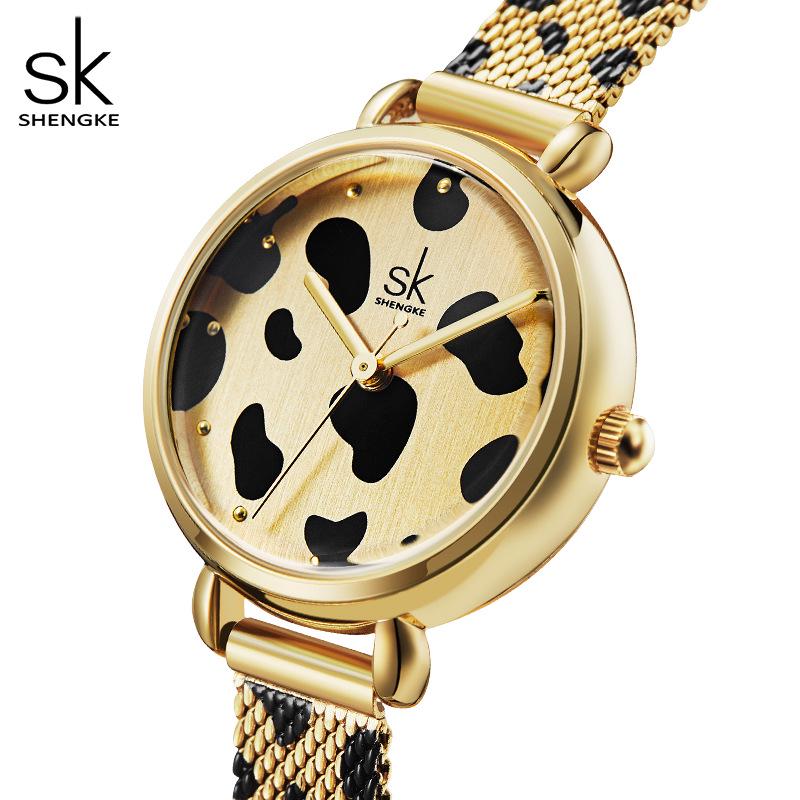 SK Quartz Women's Watch - Gold Leopard Print, Waterproof, Personalized Niche Shenzhen Design.