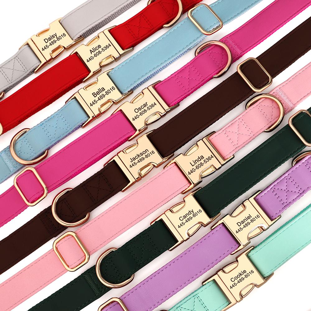 Custom Dog Collar Free Engraved Pet ID Collars PU Leather Dogs Necklace Soft for Small Medium Large Dogs Chihuahua Adjustable