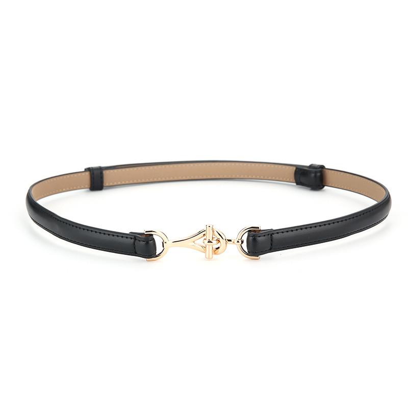 

Minimalist Leather Waist Belt For Women With Interlocking Buckle For Dresses And Office Wear Black