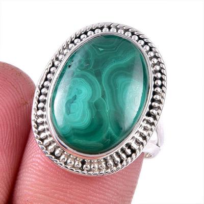 Natürlicher Malachit Edelstein 925 Massiver Sterling Silber Schmuck Ringgröße 8 k7F87