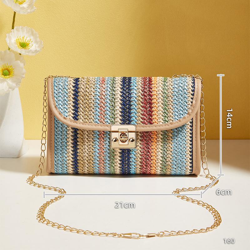 

Multi Colored Striped Straw Clutch Handbag for Women Casual PU Leather Weave Summer Beach Purse Crossbody Shoulder Messenger Bag