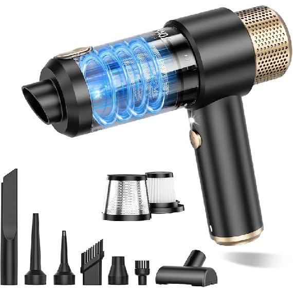 JONYJ Handheld Car Vacuum Cleaner, 16000PA Hand Held Vacuum Portable Cordless, 2 In 1 Air Duster and Vacuum Cleaner with LED Light, Multi-Nozzles,