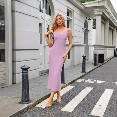 Damen Quadratkragen Kurzarm Enges Fishtail Ultra Langes Kleid