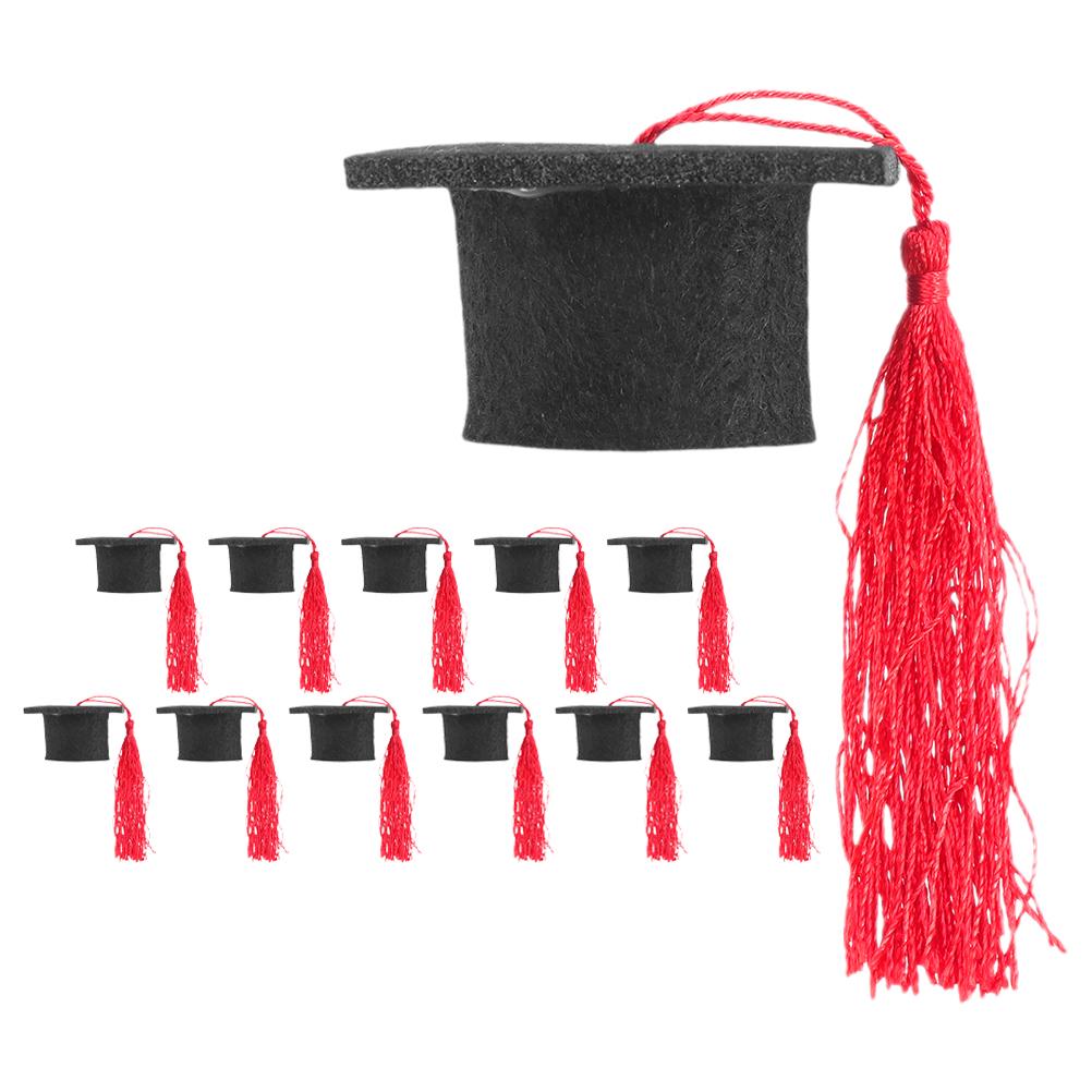 12pcs Mini Graduation Cap Bottle Toppers Caps Beverage Covers Party Hats Tassel Doctor Hat Decorations