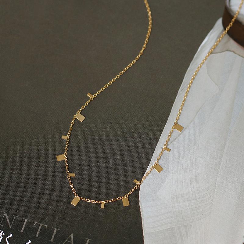 18K Gold Plated Stainless Steel Multi Pendant Necklace Dainty Rectangle Waterdrop Tassel Choker Necklace Women Fashionable