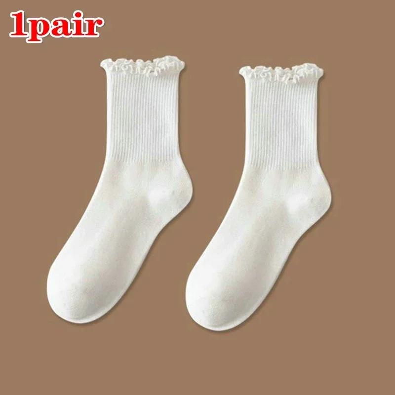1/2/3pairs Cotton Ruffles Ankle Socks Women Lolita Cute Kawaii Korean Stocking Girl Spring Black White Middle Tube Japanese Sox