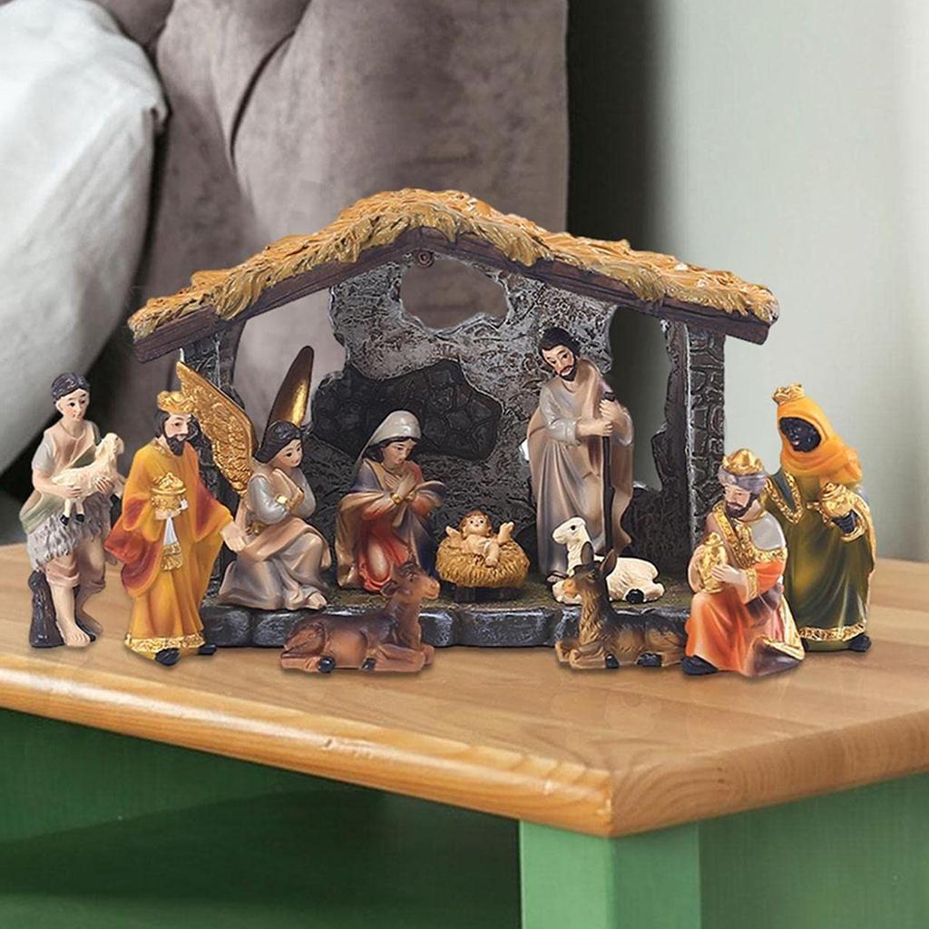 NEW Nativity Scene Sets Set of 12 Resin Tabletop Nativity Set Manger Scene Christmas Indoor Decorations Holy Craft for Christmas