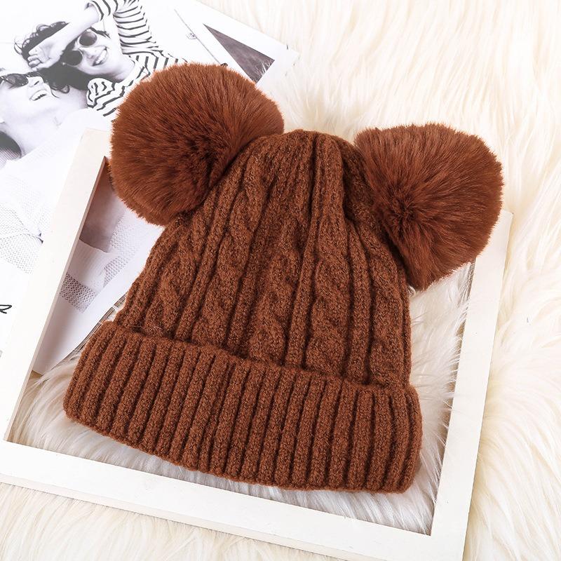 Knitted hat children's winter new adult thickened plush double hairball pullover hat warm cute wool hat men