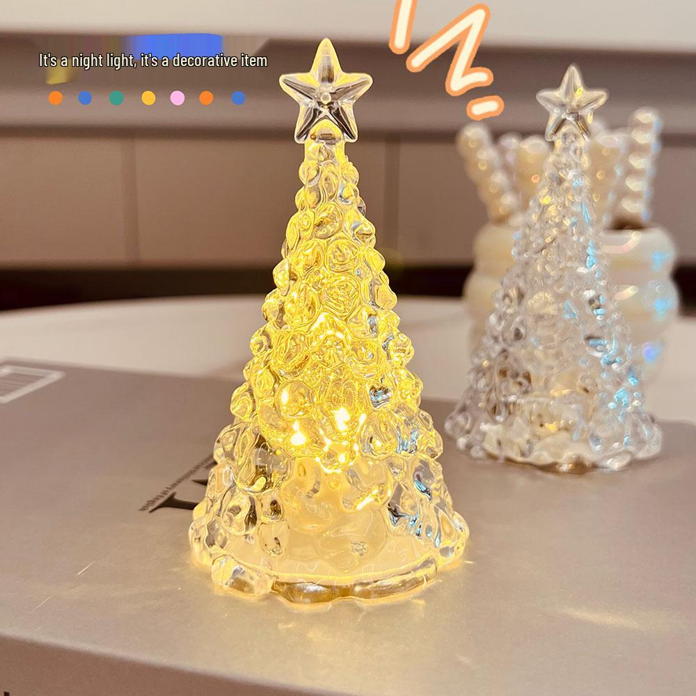 Seven-Color Crystal Christmas Tree Night Light with Star