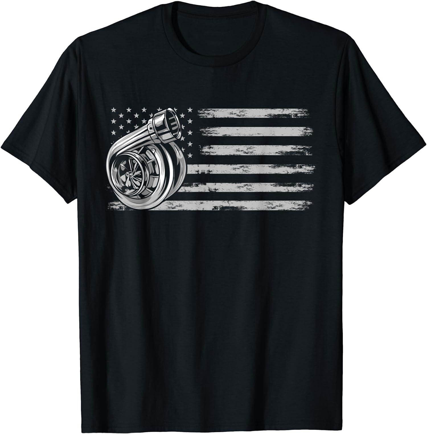 NEW LIMITED Turbo US Flag Tuner Car Guy Car Enthusiast Racing Drifting T-shirt S