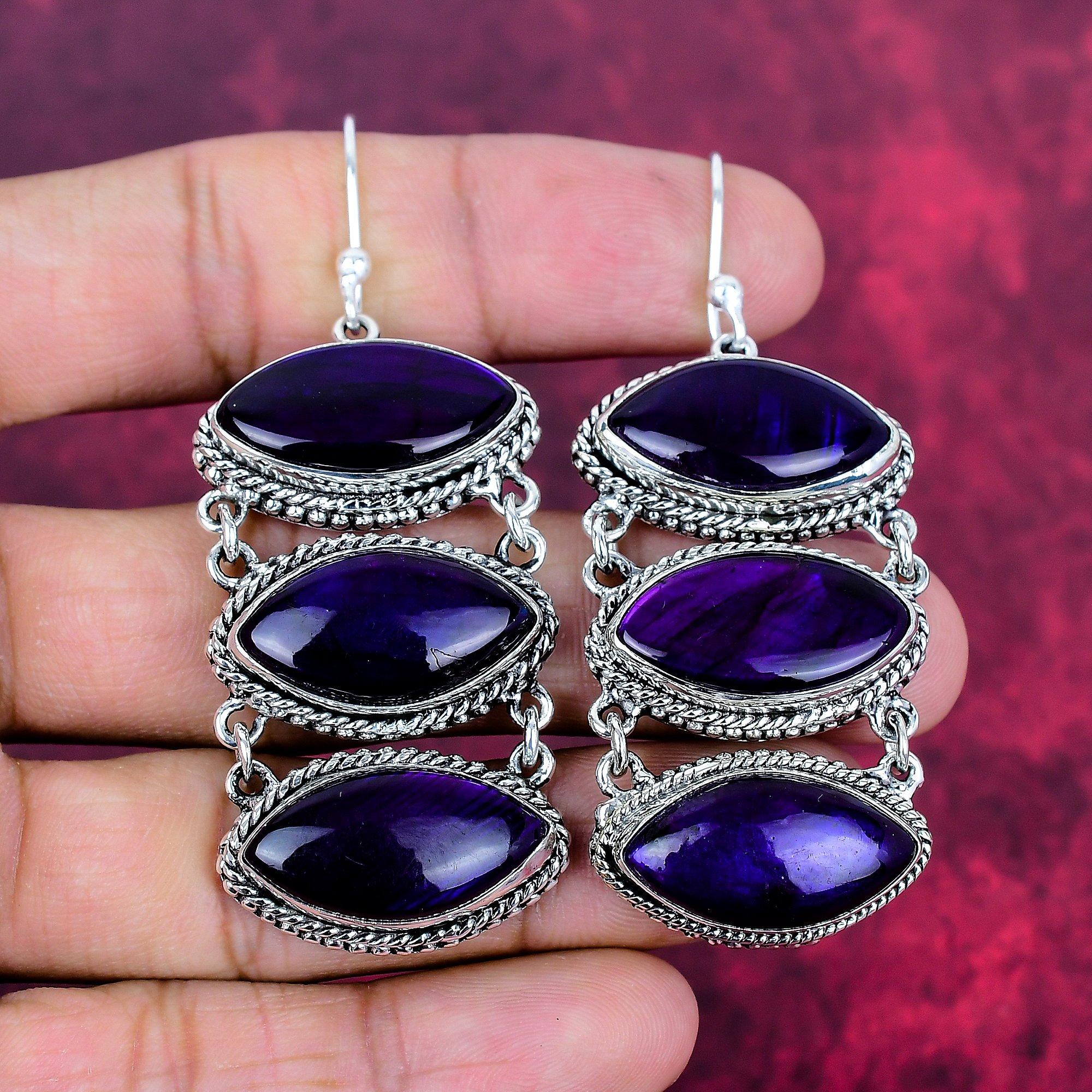 

Серьги из лабрадорита с фиолетовой вспышкой из стерлингового серебра 925 пробы, ювелирные изделия с драгоценными камнями ручной работы, подарки для жены, совершенно новые серьги 2.83 Inches фиолетовый