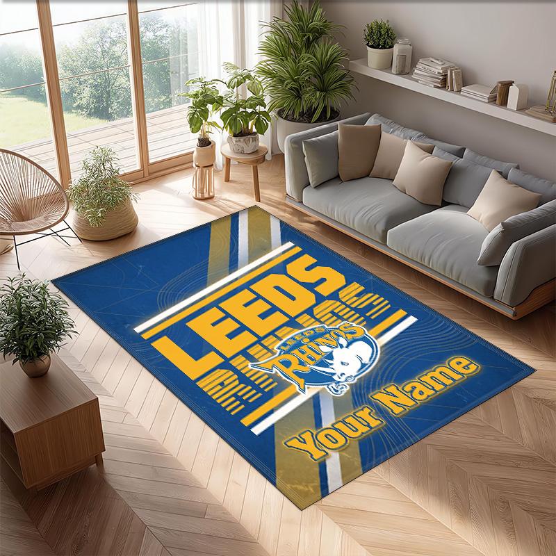 Leeds Rhinos Crystal Velvet Rug, Custom Name Text Personalized Non‑Slip Floor Mat for Home Decor Gift