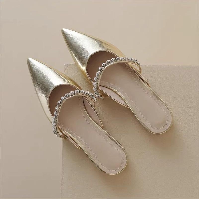 Slides Low Heel Sandals Gold Woman Slippers Pointed Toe Shoes For Women Outside Eva Top Designs 2025 Luxury Premium Price