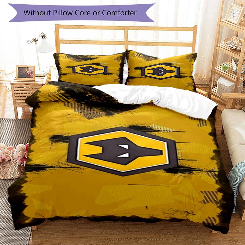 Wolves Football Club Emblem Printed Pattern Duvet Cover Set – Includes 1 Duvet Cover and 2 Matching Pillowcases Bedroom Decor Christmas Gifts