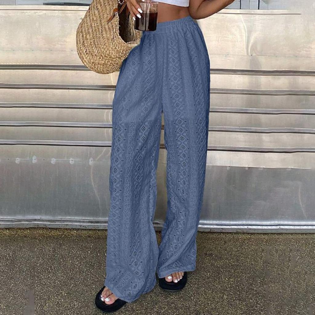 Women's Color Hollow Embroidered Casual Elastic Waist Pants
