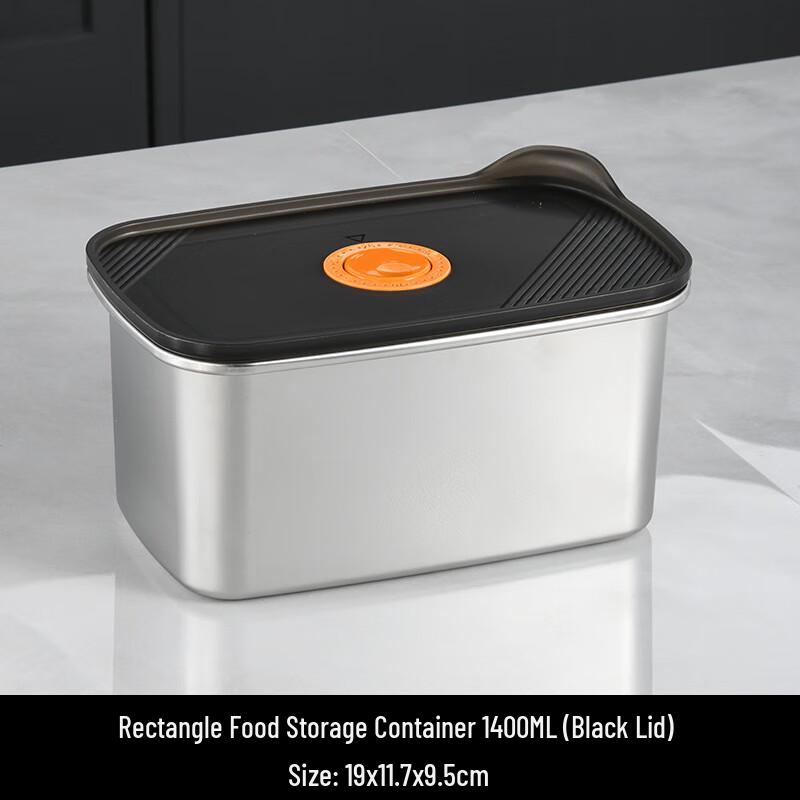 

XUNIAN 304 Stainless Steel Food Storage Container with Transparent Black Lid, 1400ML