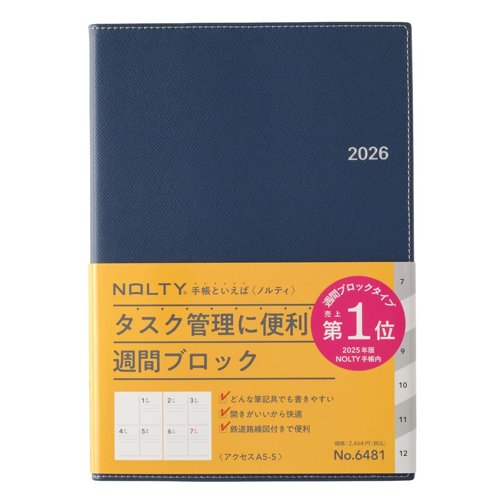 NOLTY Planner 2026 A5 Weekly Access 5 Navy Blue 6481 December (Starts 2025)