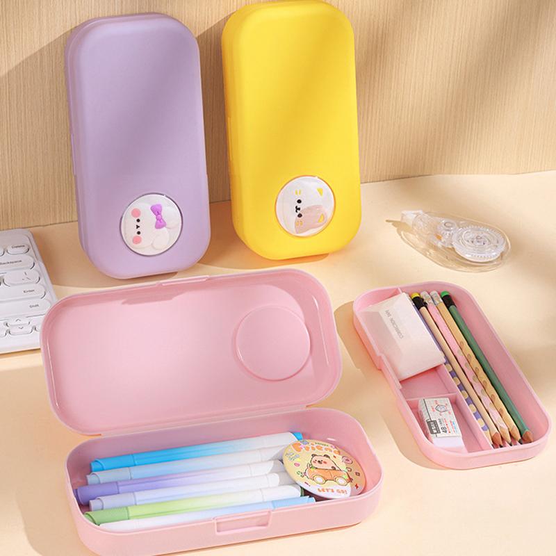Kawaii Morandi Simple Pencil Case Student Large Capacity Double-Layer Pencil Case Cartoon Stationery Organizer School Supplies