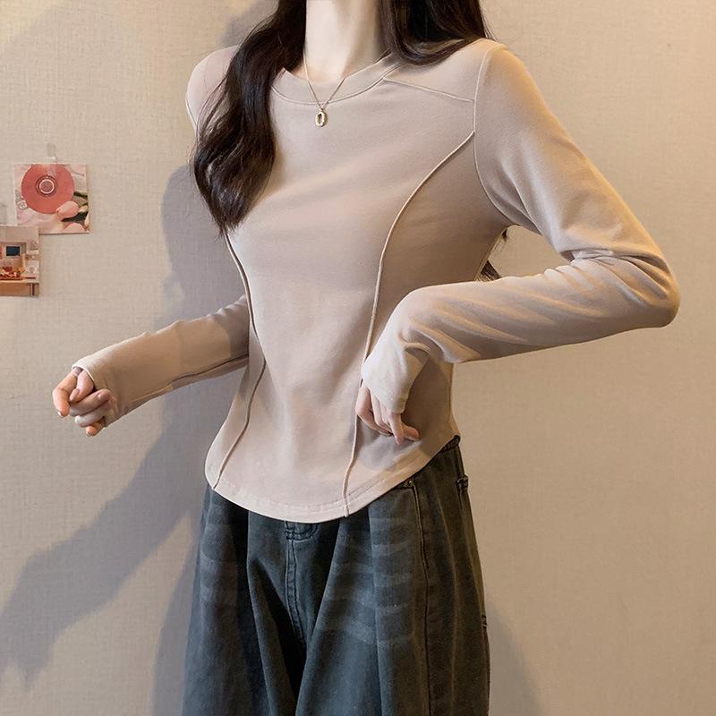 Bluză de bază din catifea germană cu mâneci lungi pentru femei, croială slim, pentru toamnă și iarnă, top tricou interior tip corset cu oase de pește pentru fată picantă