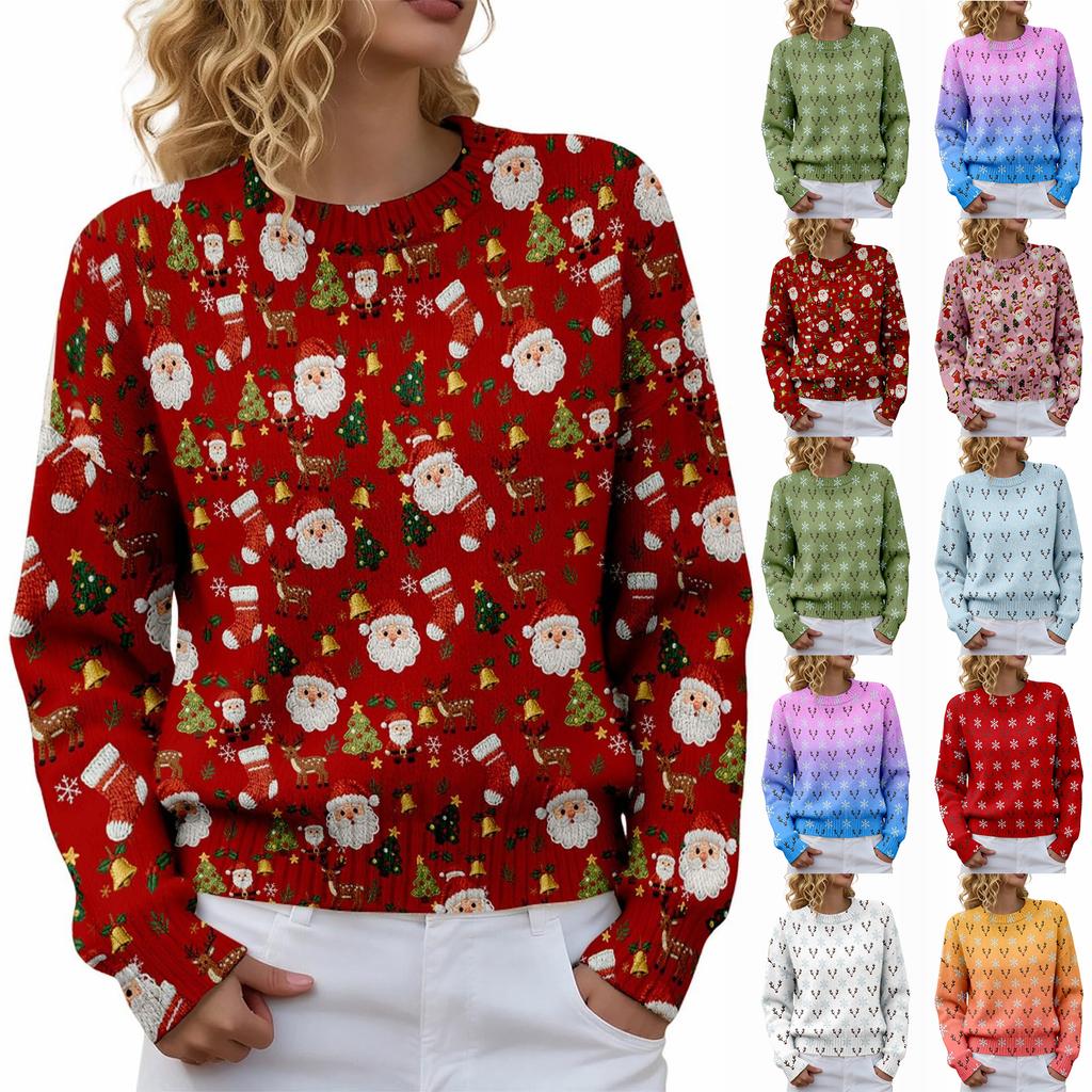 Women's Fashion Christmas Print Stylish Elegant Long Sleeve Top