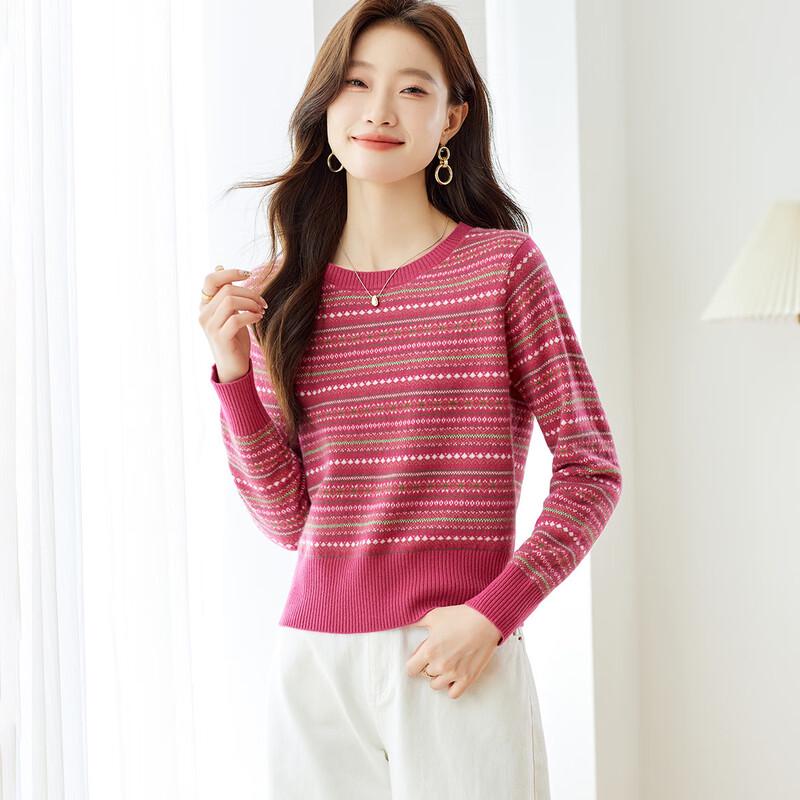 Srcr Women's Short Retro Jacquard Pure Wool Sweater