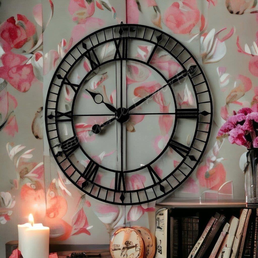 Clock Iron Hand-Crafted Extra Large Analog Wall Clock/Black Colour/Intricate Design, 36 In (90 Cm'S)