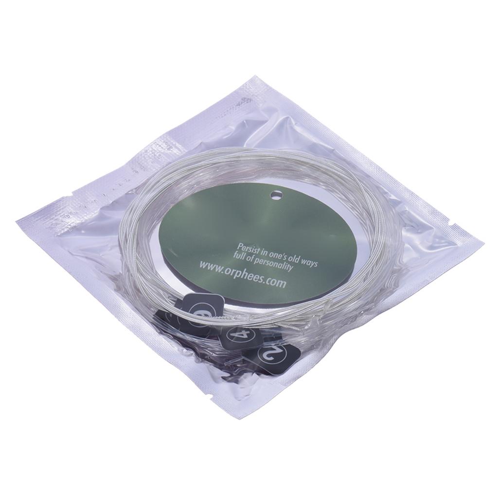 Orphee NX35 Nylon-Saiten für klassische Gitarre, 6 Stück, kompletter Ersatz-Satz (.028 .045) Nylonkern versilberter Draht hart