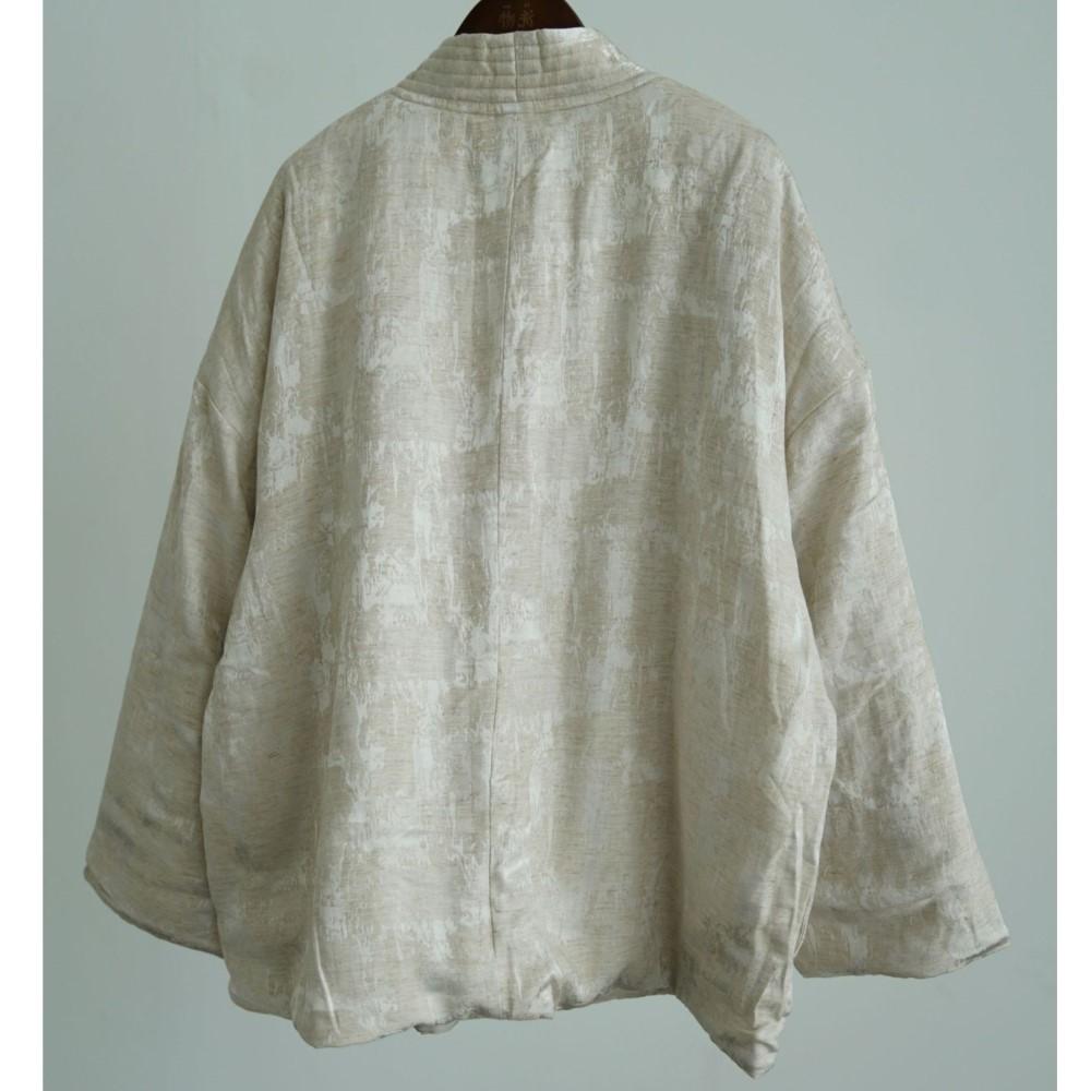 Johnature Women Vintage Winter V-Neck Long Sleeve Button Coats Chinese Style Jacquard Coats