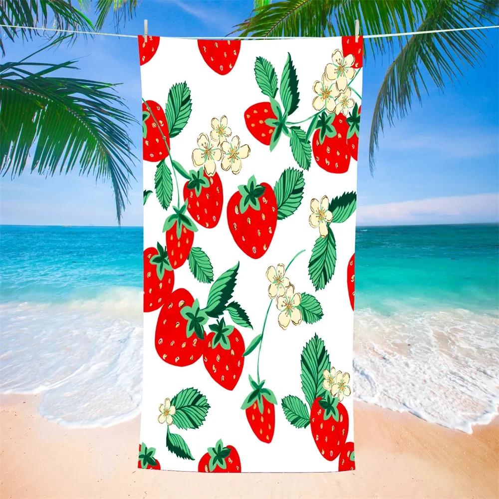 Serviette de Plage Microfibre Fraises Serviette de Bain Absorbante Fruits Légère Séchage Rapide Serviette de Piscine Parfaite pour Hommes et Femmes