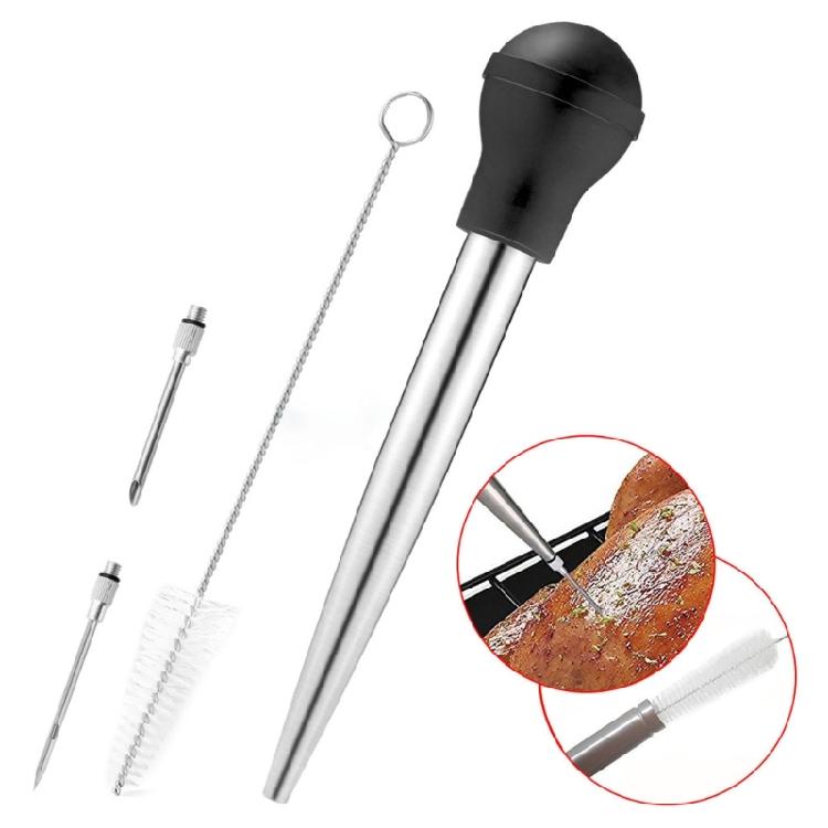 Kitchen Stainless Steel Turkey Baster with 2 Marinade Needle and Cleaning Brush