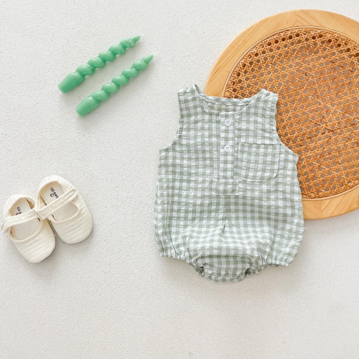 Plaid Sleeveless Baby Romper Onesie 66 cm
