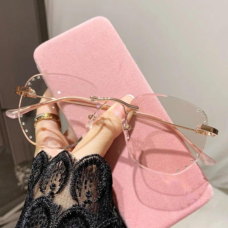Intelligent Photochromic Myopia Glasses for Women Men Ultralight Frameless Anti Blue Light Shortsighted Discoloration Eyeglasses