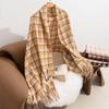 New Retro Maillard Scarf for Women High End Versatile Warm and Thickened  Winter Couple Plaid Tassel Scarf