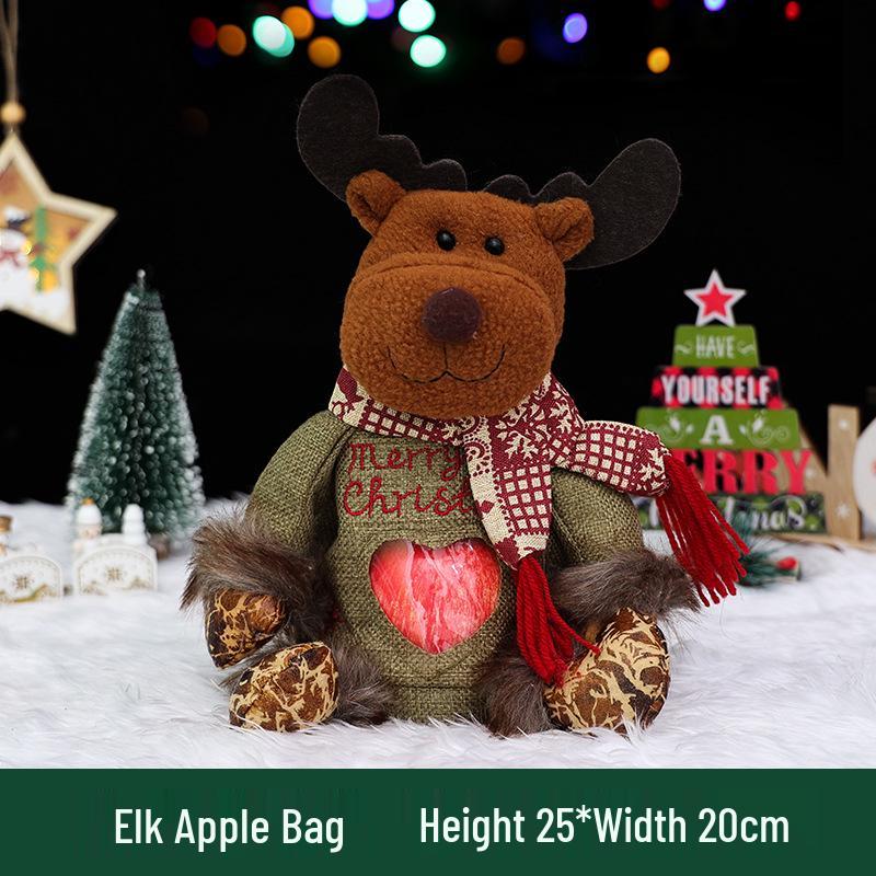 Cross-border Christmas Flannel Apple Drawstring Gift Bag with Bow - Cartoon Candy Bag for Kids