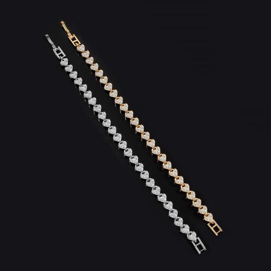 Women Bracelet Heart Shape Sparkling Rhinestones Inlaid Wristband Waterproof Casual Wear Bracelet Wrist Accessory