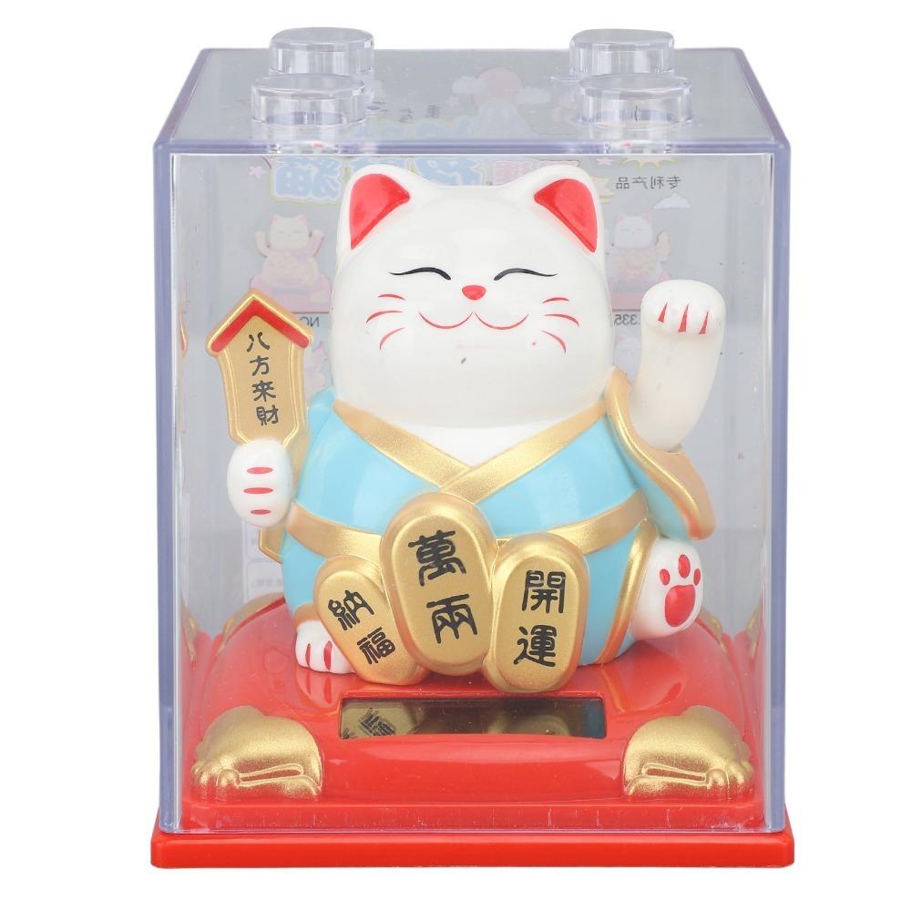 Plastic Solar Waving Lucky Cat 3.19x3.86in Car Dashboard Cat Ornament Home Corner Ornament синий