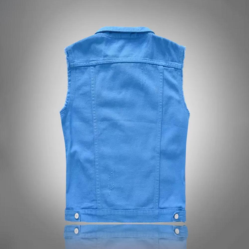 Trendy Men's Denim Vest: Slim Fit Sleeveless in Sky, Lake, and Royal Blue – Plus Size Casual Top for Spring, Summer, and Autumn.