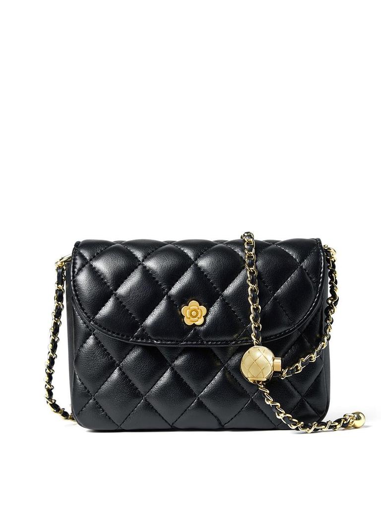 Women's Genuine Leather Cowhide Quilted Crossbody Bag with Chain - 2026 Model