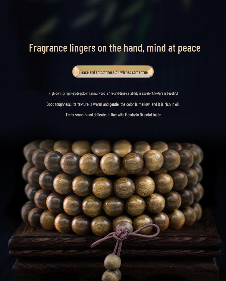 Altın Phoebe Zhennan Ahşap Bileklik - Şans İçin 108 Tesbihli Budist Mala