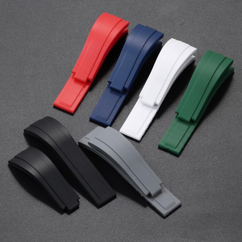 Pulseira de Silicone Compatível com Rolex para Submariner, Yacht-Master, Explorer – Sem Logo, Boca Reta, Preto/Verde/Azul, 20mm