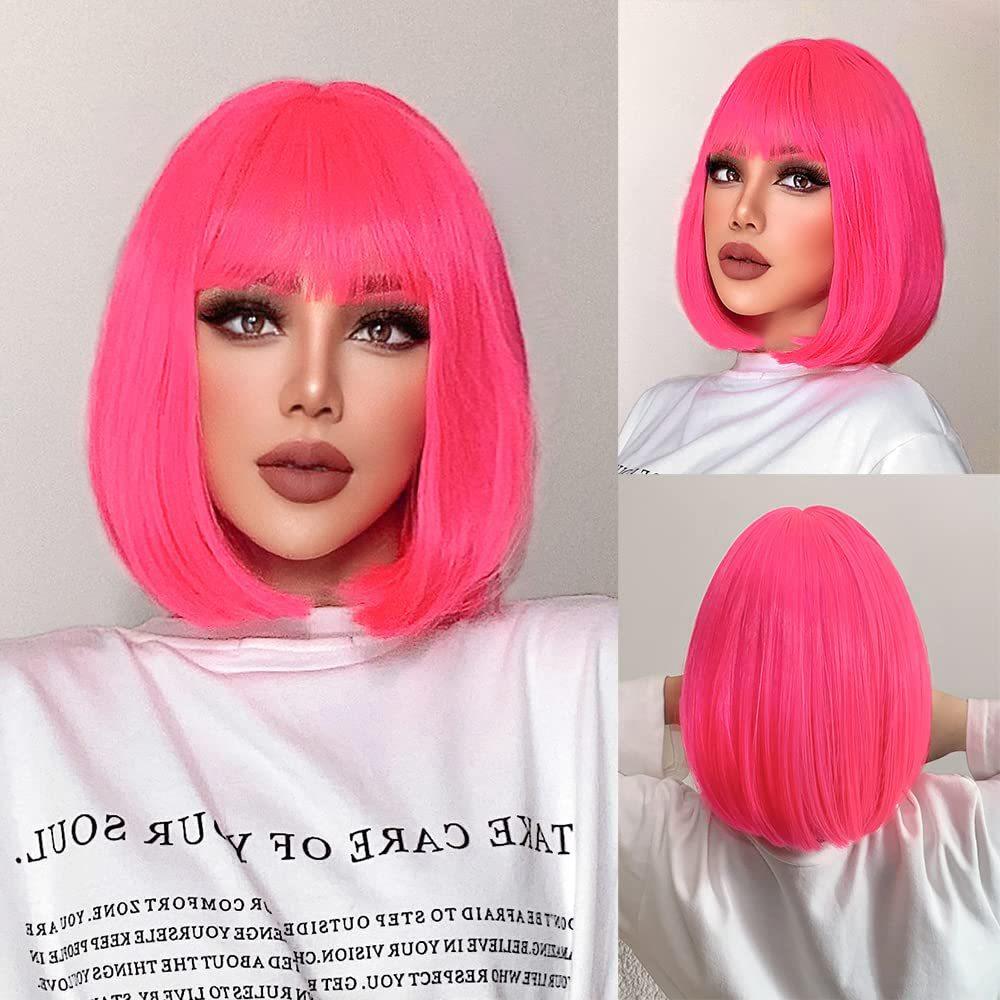 Wig European American Women's Fashionable Synthetic Head Cover Purple Gradient Color Bangs Short Straight Hair Wavy Inner Buckle