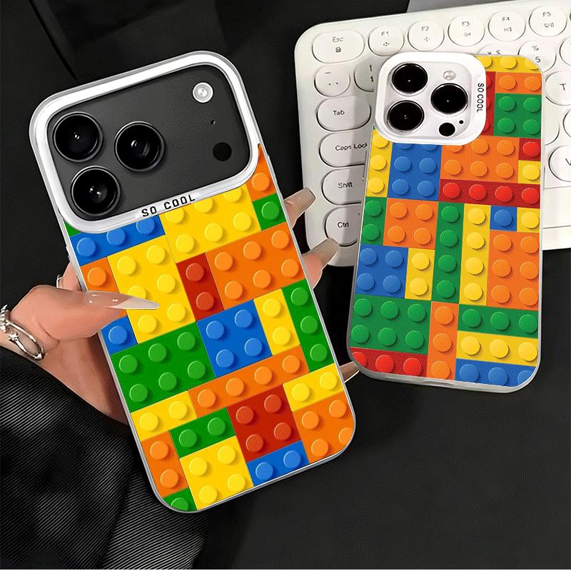 Fashion Building Blocks Pattern Soft Phone Case for iPhone 15 16 17 Pro Max 17Air 16E 14 Plus 13 12 Mini Shockproof Cover Back S