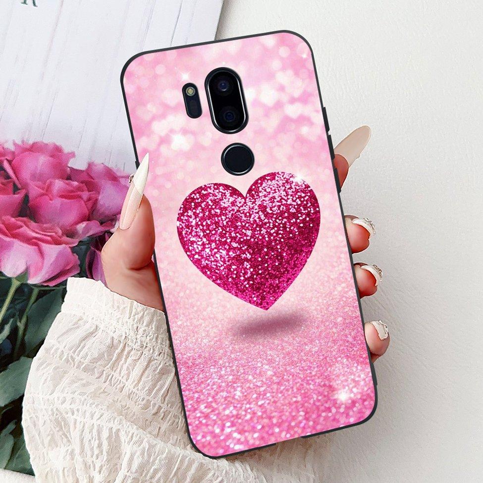 Para LG G7 ThinQ Funda Silicona Negra Gato Lindo Flores de Moda Trasera Pintada Genial Para LG G7ThinQ Funda de Teléfono LMG710EM