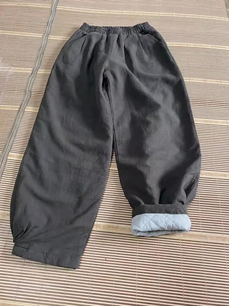 Damen High Waist Schlankmachende Baumwoll-Leinen Warme Hose