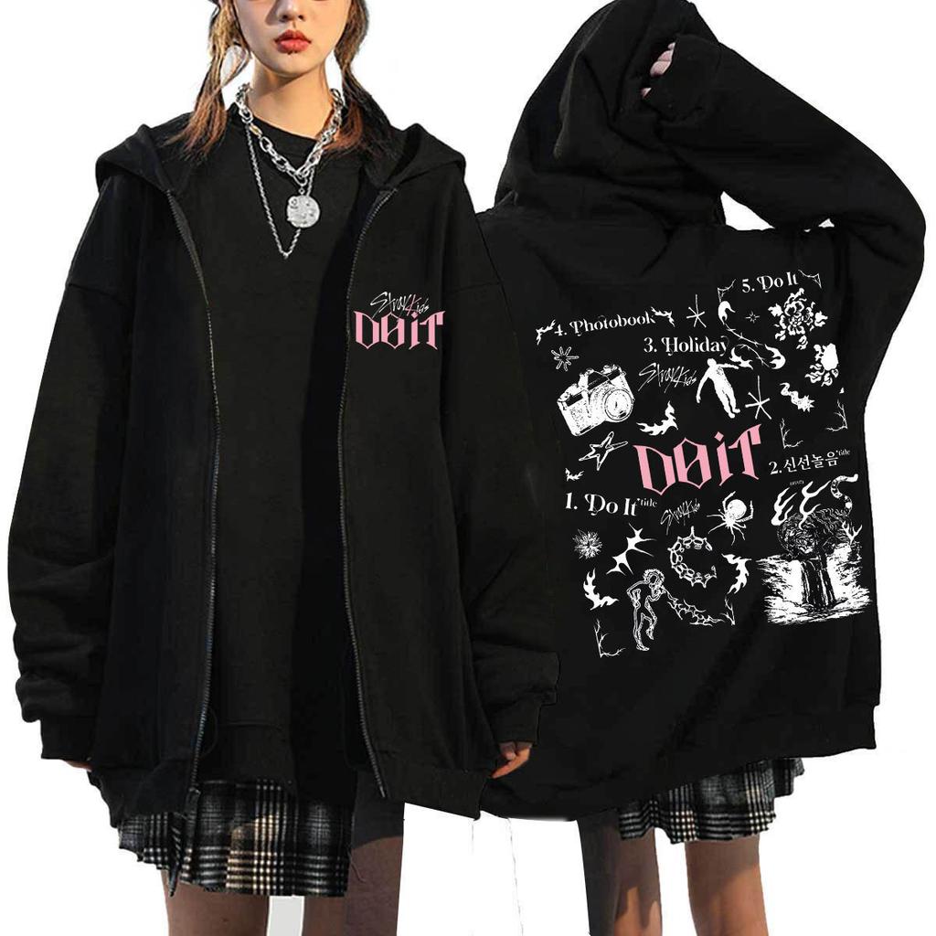 Stray Kids DO IT Harajuku Hoodie Zip Up Print Sweatshirt Loose Fit